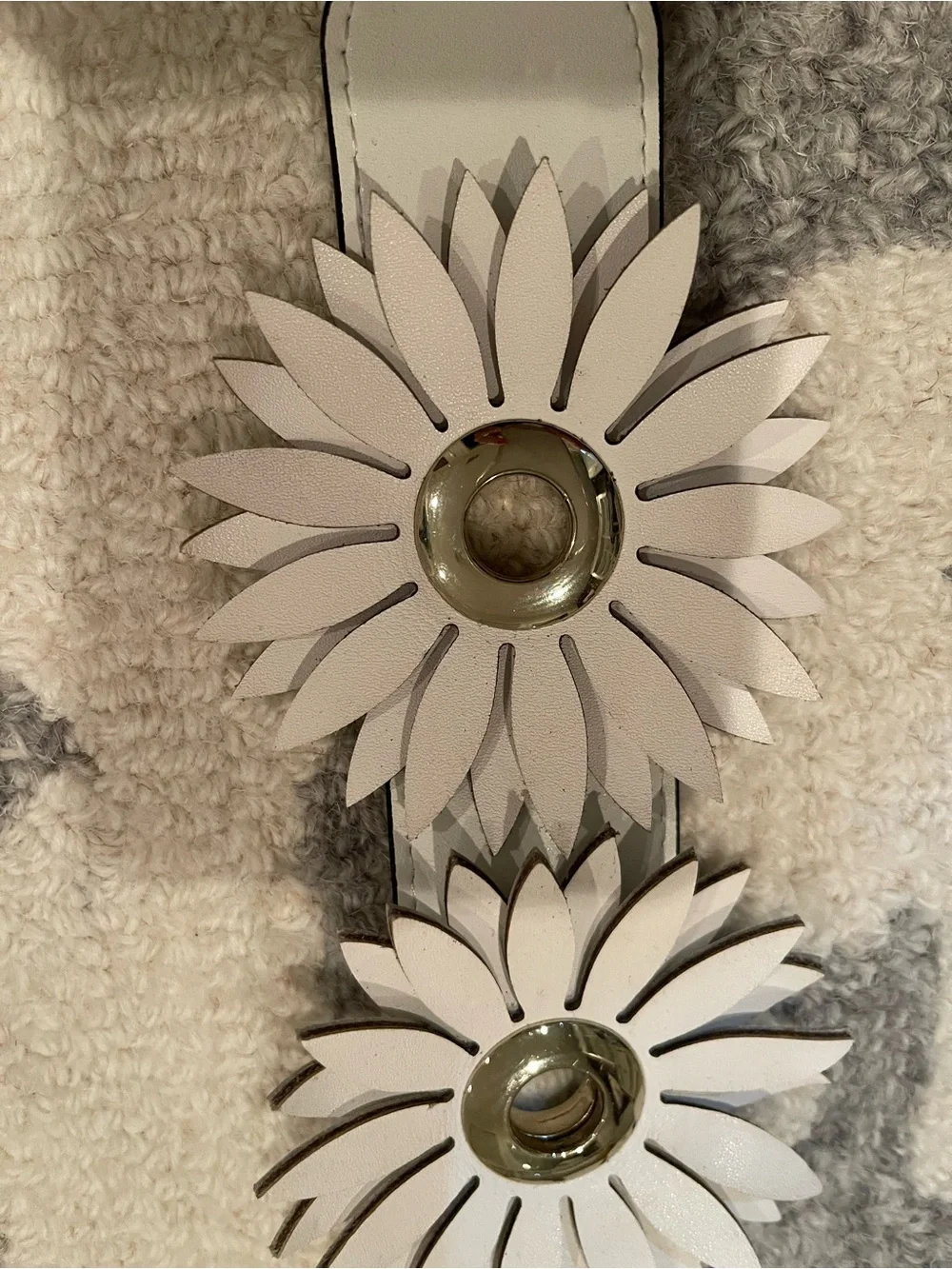 Floral White Leather Bag Strap